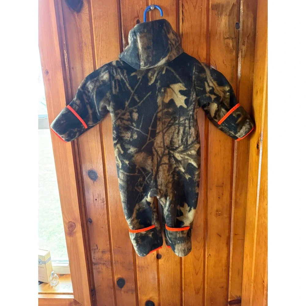 Columbia Kids Camo Fleece Bunting Hooded One Piece Suit Brown Orange 6-12 Months